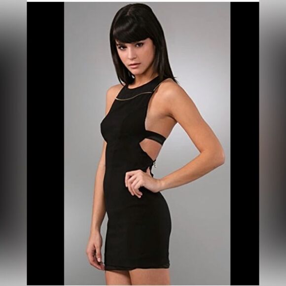 Alice + Olivia Ellie Asymmetrical Zipper Racer Back Silk Blend Mini Dress - Picture 3 of 12